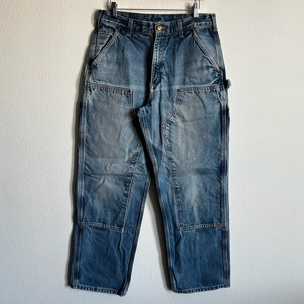 Carhartt B73 DST blue denim double knee work wear carpenter pants